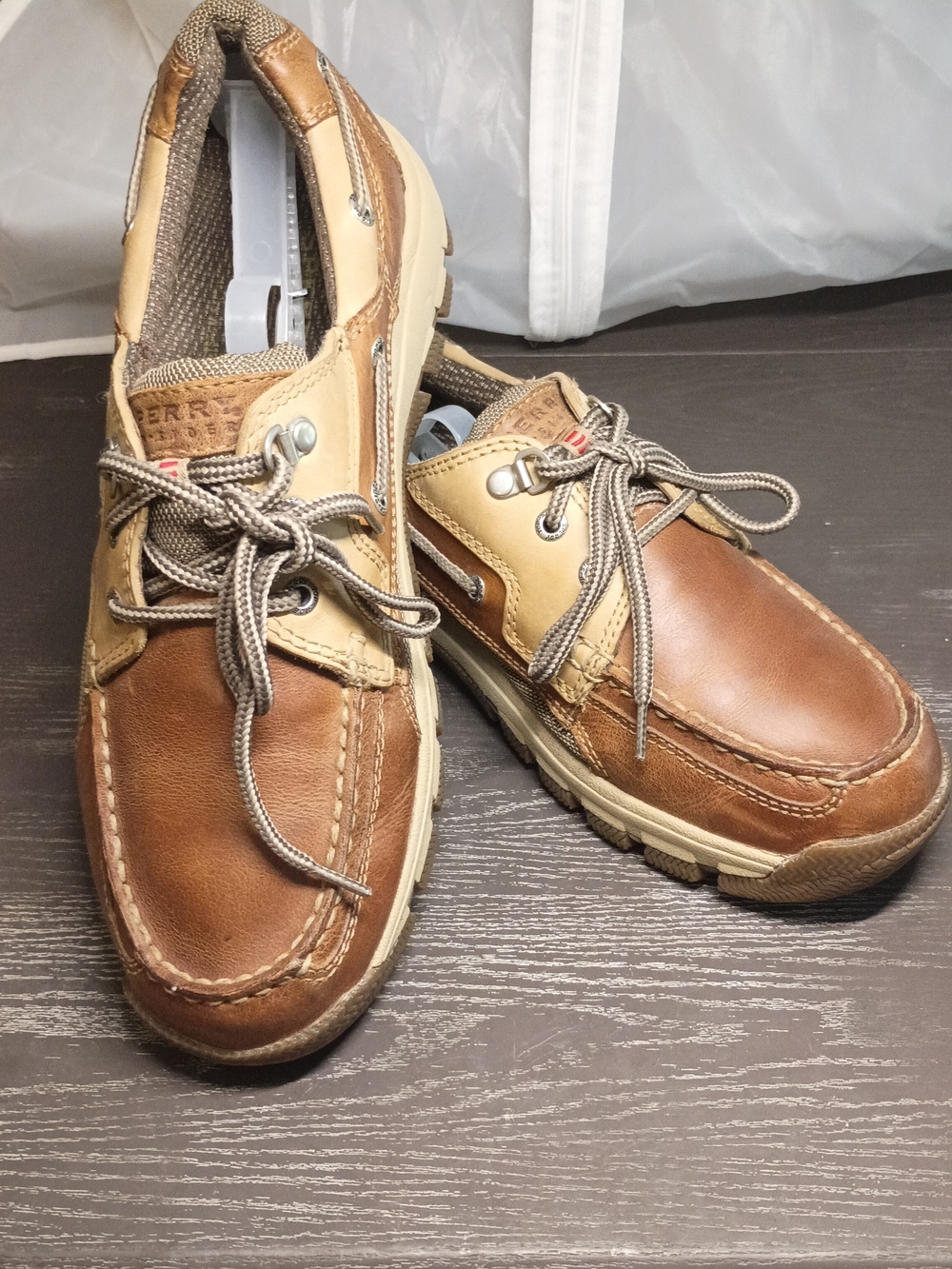 Sperry Two-Tone Brown and Tan Leather Boat Shoes. Men's 10M. Like NEW!!!